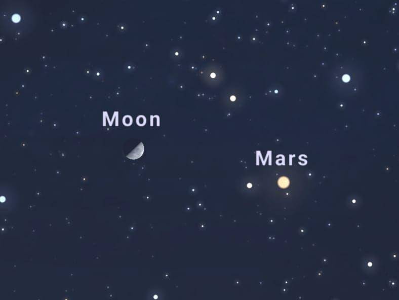 ilustrasi konjungsi Bulan dan Mars. (dok. Space Telescope Science Institute/NASA)