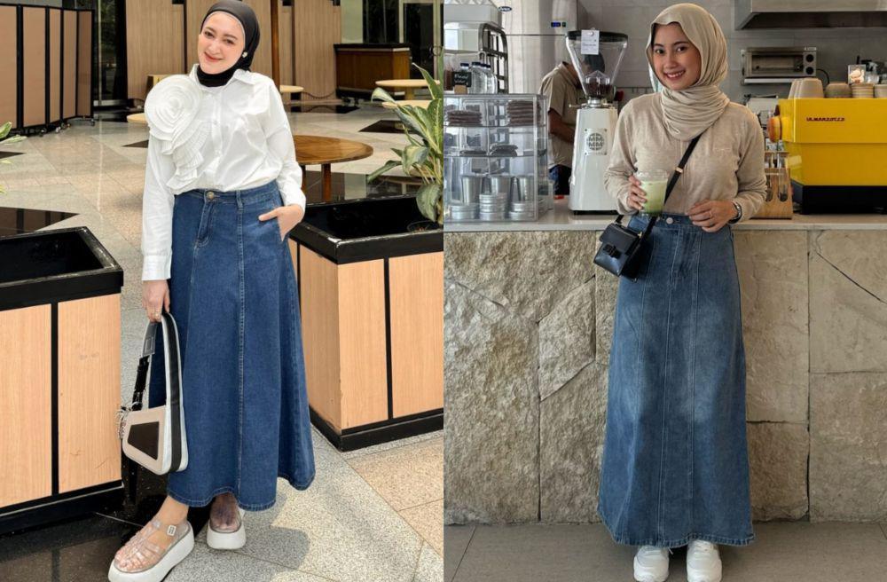 9 Ide Padu Padan Rok Jeans ala Selebgram Hijabers, Casual Teen Look!