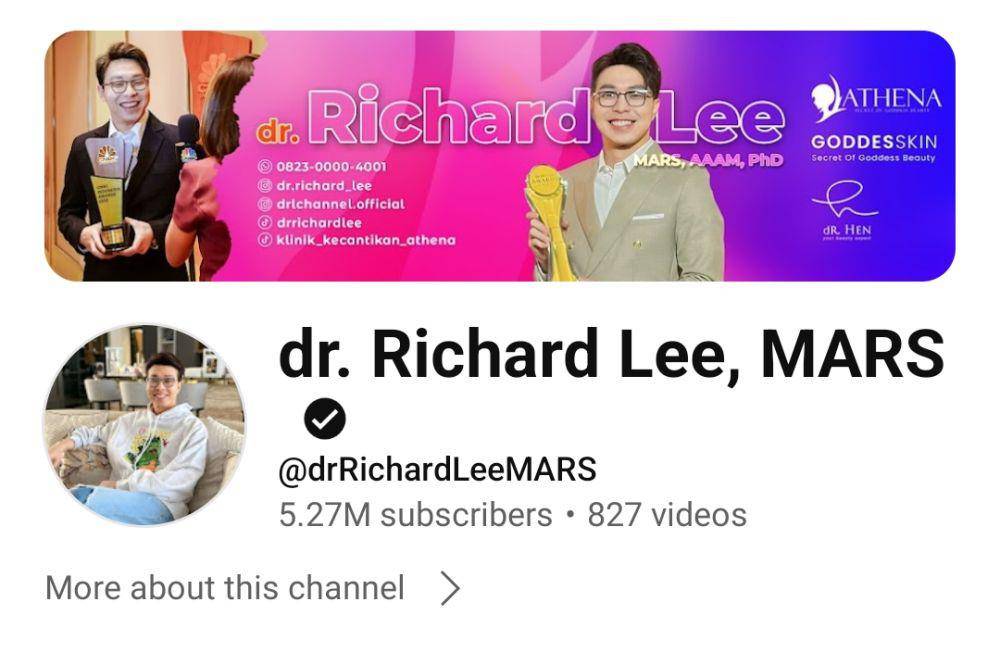 YouTube channel dr. Richard Lee (Dok. Pribadi/Muti'ah Nur Rahmah)