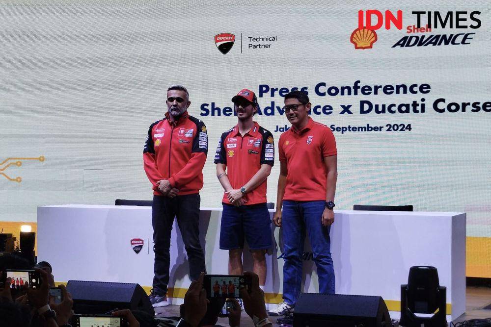 Pembalap Ducati, Francesco Bagnaia dalam jumpa pers Shell Advance. (IDN Times/Sandy Firdaus)