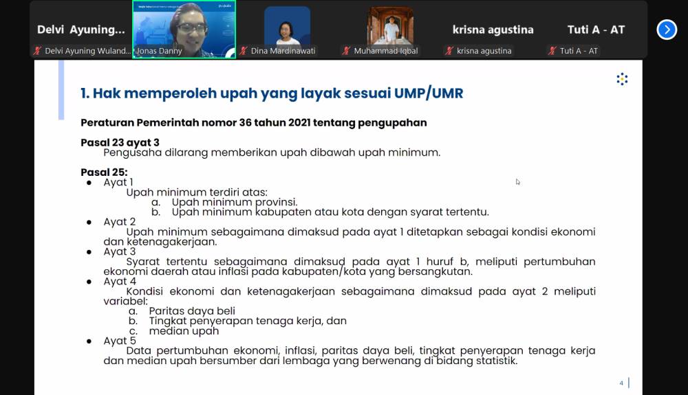 Diskusi online bertajuk "Wajib Tahu: Kenali Hakmu sebagai Karyawan" pada Selasa (24/9/2024). (IDN Times/Delvi Ayuning)
