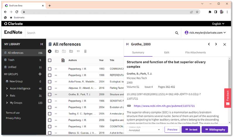 tampilan dasbor EndNote (dok. EndNote)