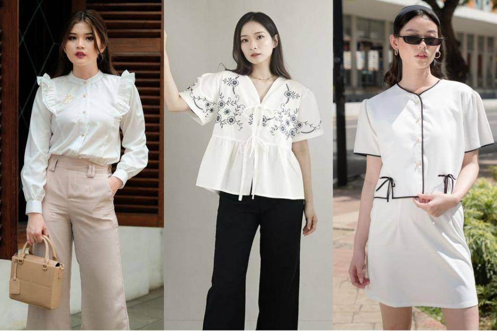 Blouse Korea warna putih (instagram.com/dressedup_co | instagram.com/nuboutique| instagram.com/dalmioutfit)