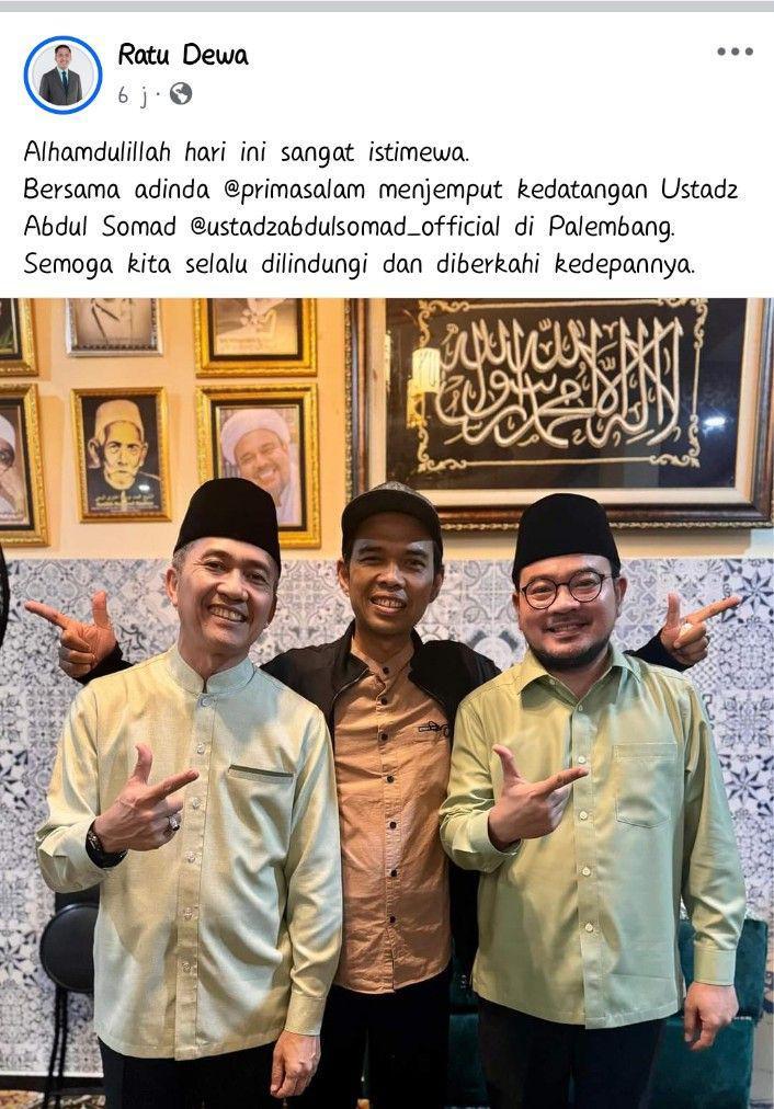 UAS tiba di Palembang disambut RDPS (Dok. Facebook Ratu Dewa)