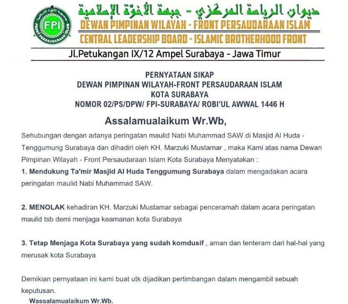 Kiai Marzuki Mustamar Ditolak FPI Isi Ceramah Maulid Nabi di Surabaya