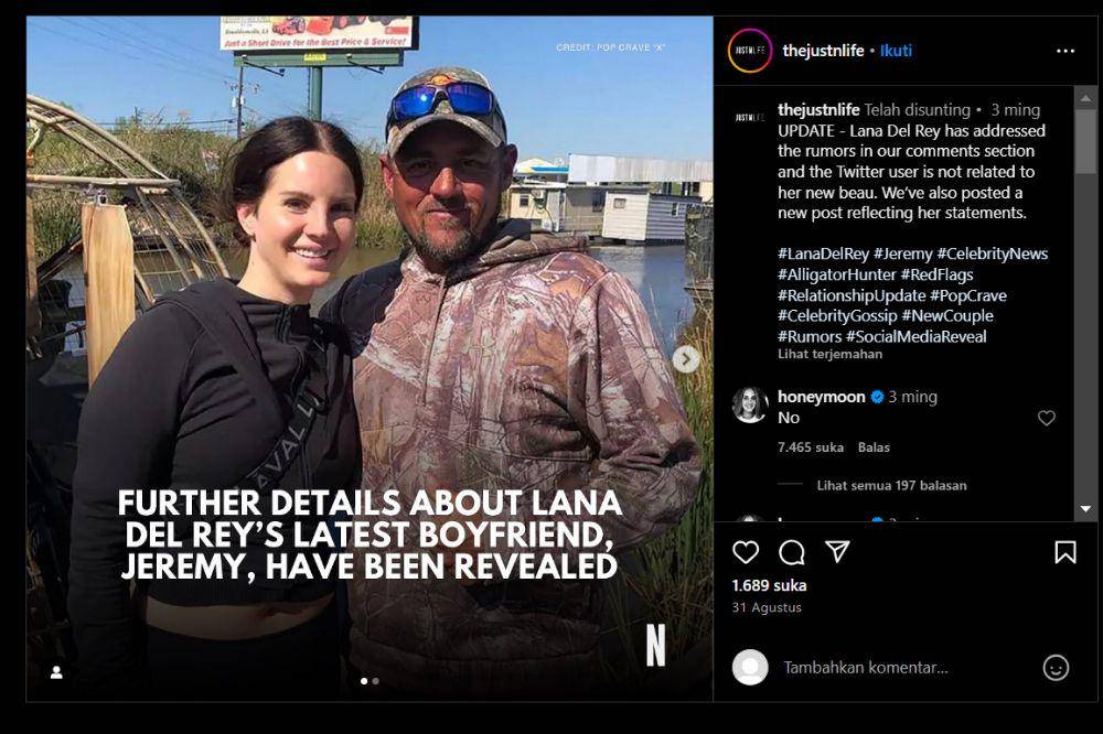 Lana Del Rey tepis rumor dirinya dan Jeremy sebagai kekasih (Instagram.com/thejustnlife)