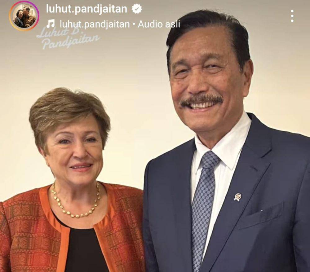 Menko Marves Luhut Binsar Pandjaitan bertemu Direktur Pelaksana IMF Kristalina Georgieva (Instagram/Luhut Binsar Pandjaitan)