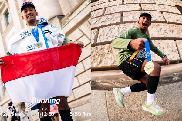 9 Potret Daffa Wardhana Finish Berlin Marathon 2024, Happy dan Terharu