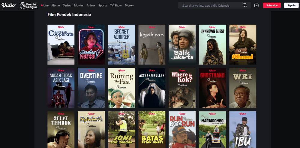 tampilan koleksi film pendek di Vidio (dok. Vidio)