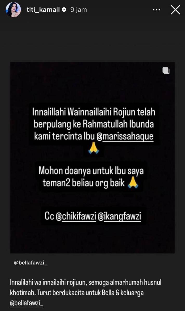 Ucapan duka artis atas meninggalnya Marissa Haque (instagram.com.com/titi_kamall)