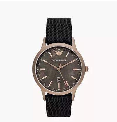 Emporio Armani Dual Time Black Fabric Watch AR11414 (watchstation.com)