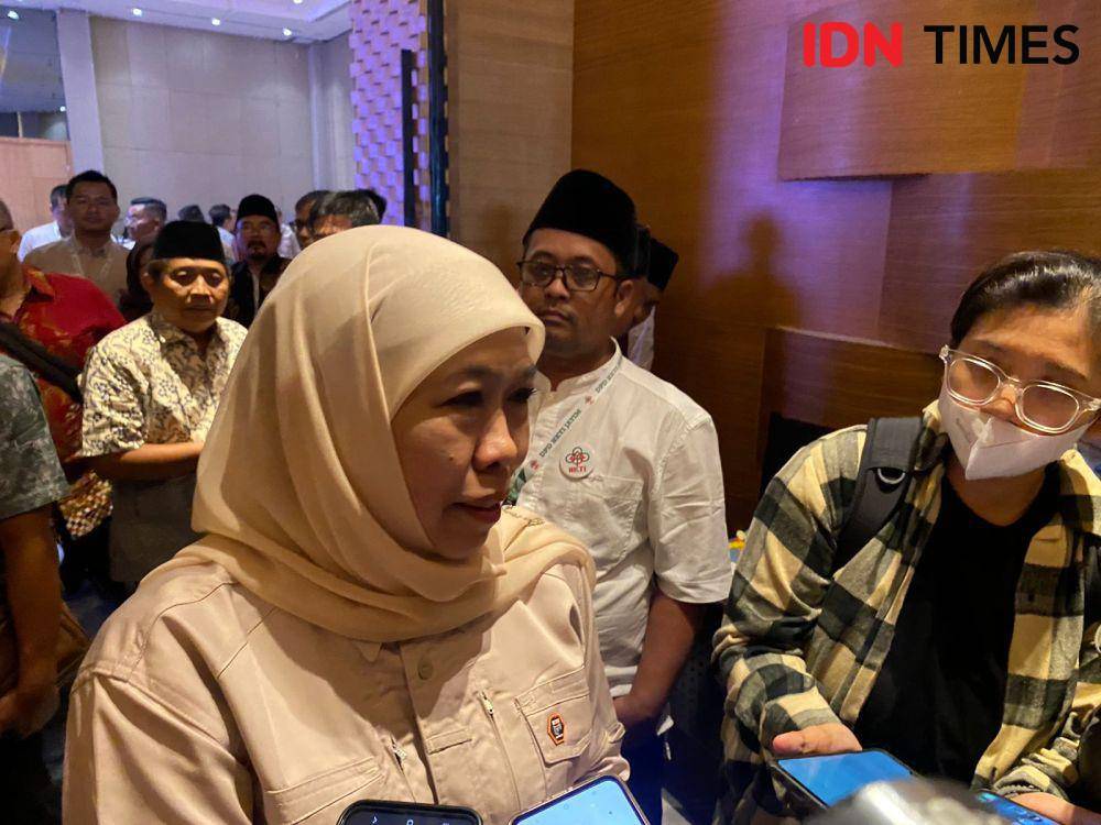 Calon Gubernur Jatim, Khofifah saat saat hadiri acara HKTI Jatim, Rabu (20/10/2024). (IDN Times/Khusnul Hasana)