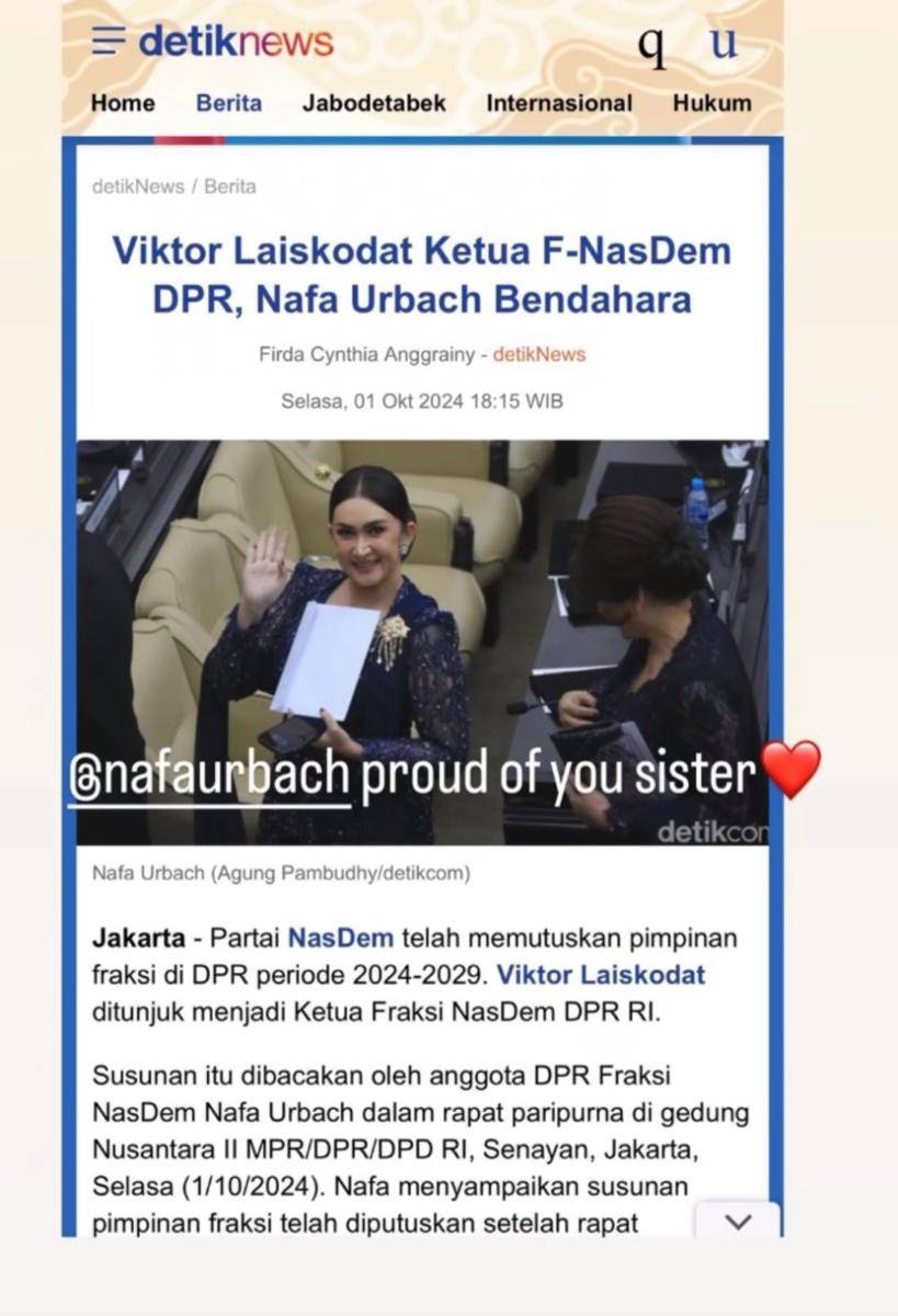 potret Nafa Urbach saat pelantikan anggota DPR (instagram.com/nafaurbach)