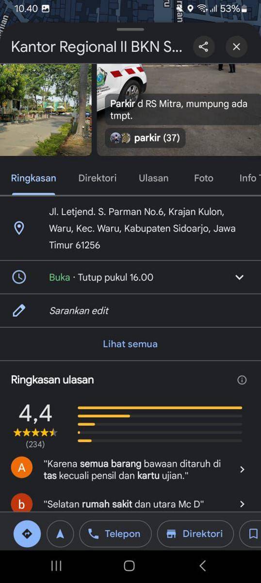 Alamat Kantor Regional II BKN Surabaya (dok. Google Maps)