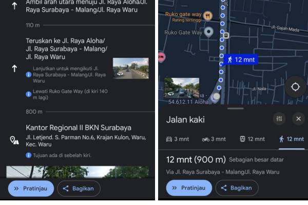Estimasi waktu dan rute terbaik untuk sampai ke lokasi tes SKD CPNS (dok. Google Maps)