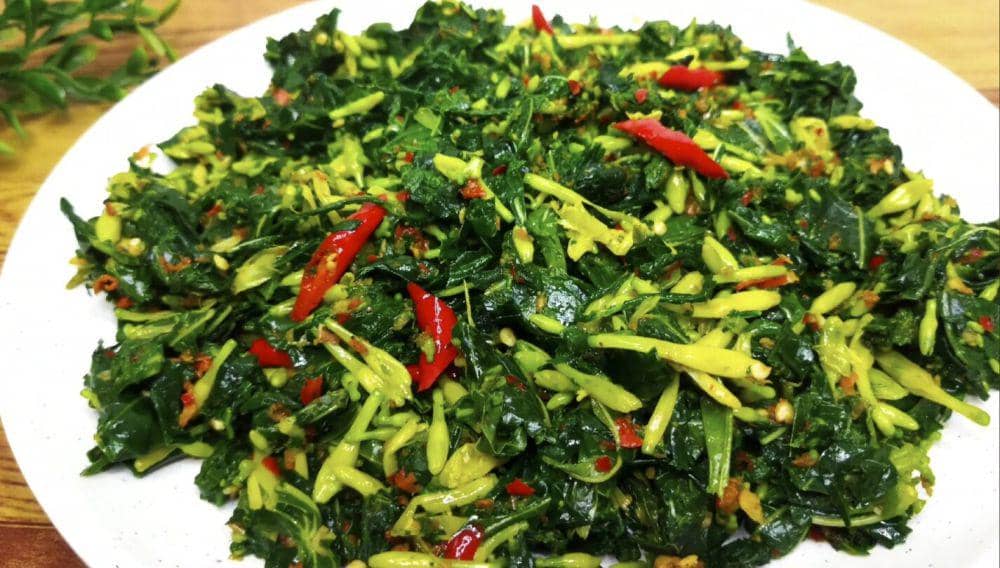 ilustrasi sayur tumis daun singkong dan bunga pepaya (YouTube.com/Vhira Rianaf)