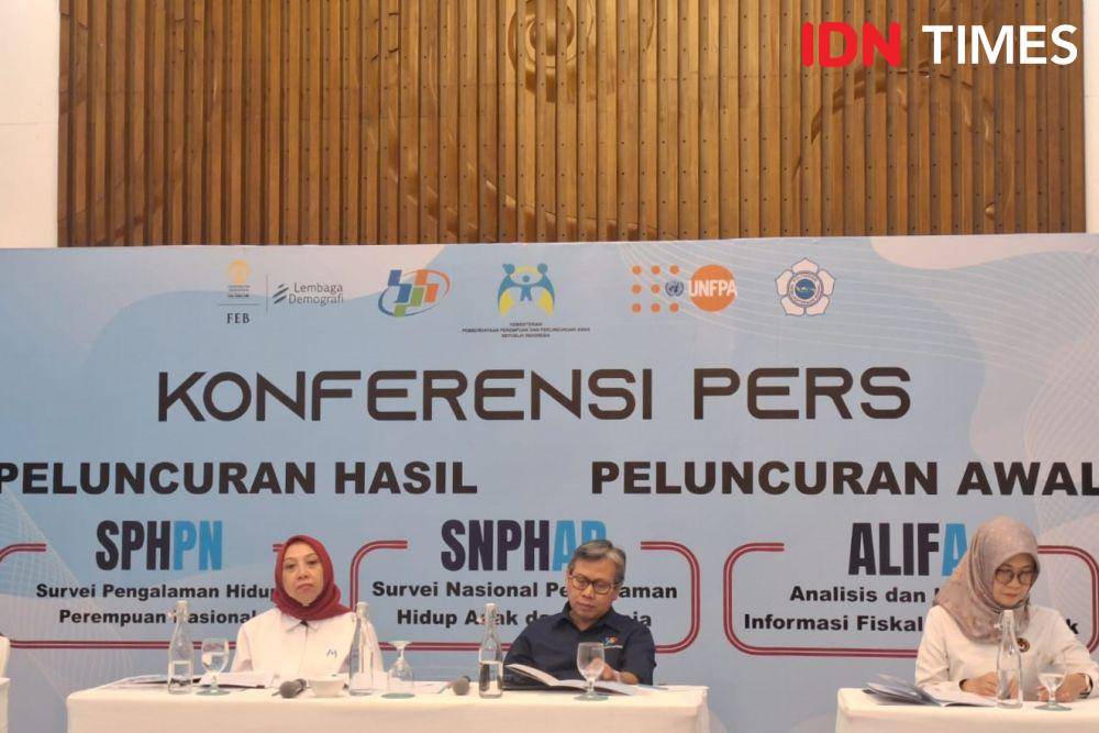Agenda Survei Pengalaman Hidup Perempuan Nasional (SPHPN) dan Survei Nasional Pengalaman Hidup Anak dan Remaja (SNPHAR) Tahun 2024, di Jakarta Pusat, Senin (7/10/2024) (IDN Times/Lia Hutasoit)