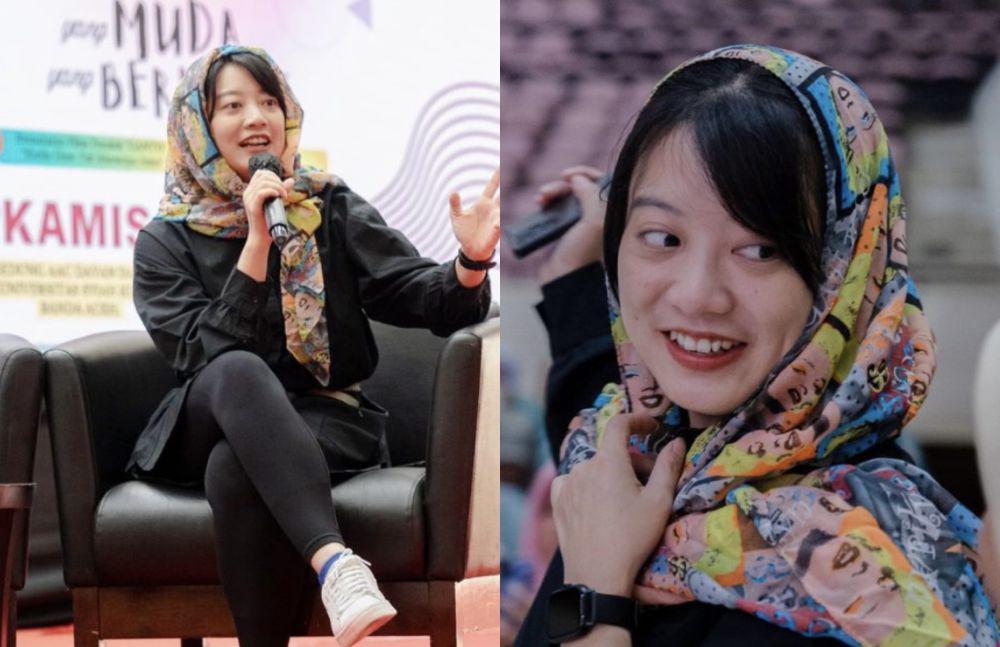 7 Potret Leony Berkerudung di Aceh, Bicarakan Isu Perempuan
