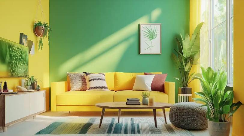 ilustrasi kombinasi warna cat hijau dan kuning (nobroker.in/Ananth)
