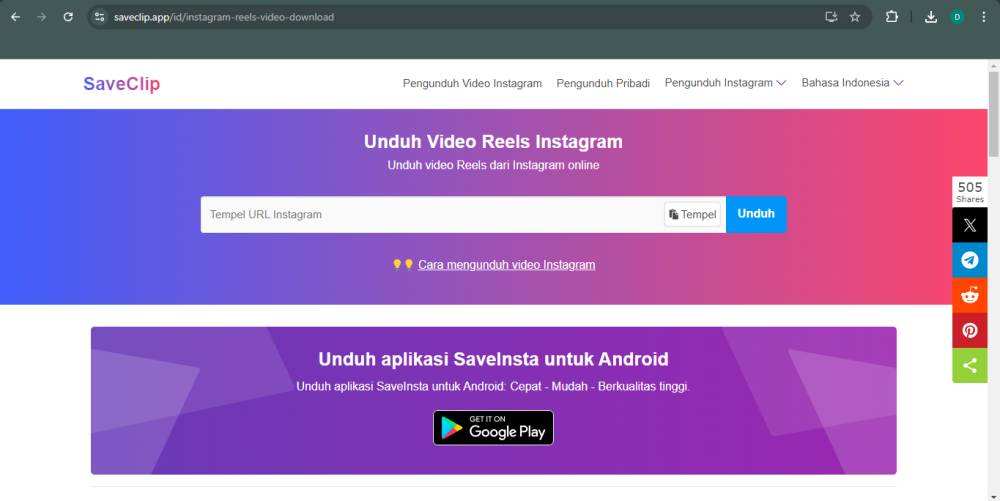 tampilan website SaveClip (saveclip.app)