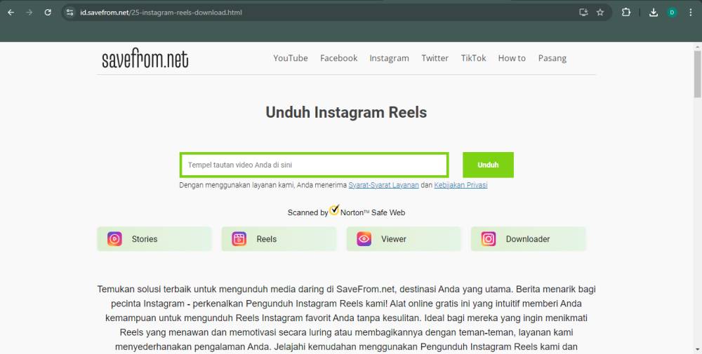 tampilan website Savefrom (id.savefrom.net)