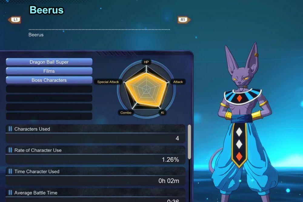 Cuplikan layar statistik Beerus God of Destruction of Universe 7 (dok. Bandai Namco Entertainment/Dragon Ball: Sparking! Zero)