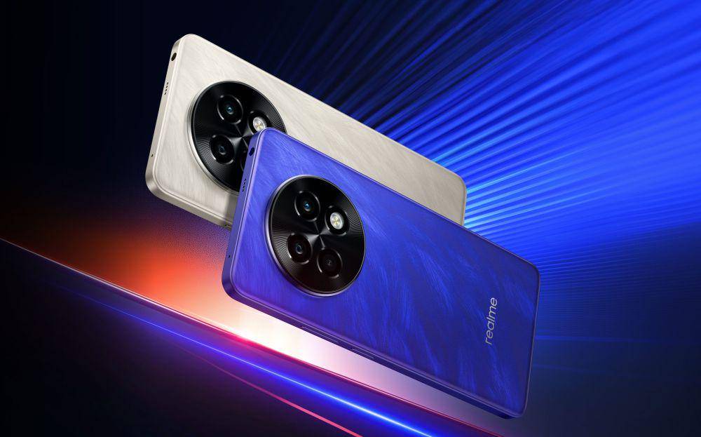 realme P1 Speed 5G dengan warna brushed blue dan textured titanium (realme.com)