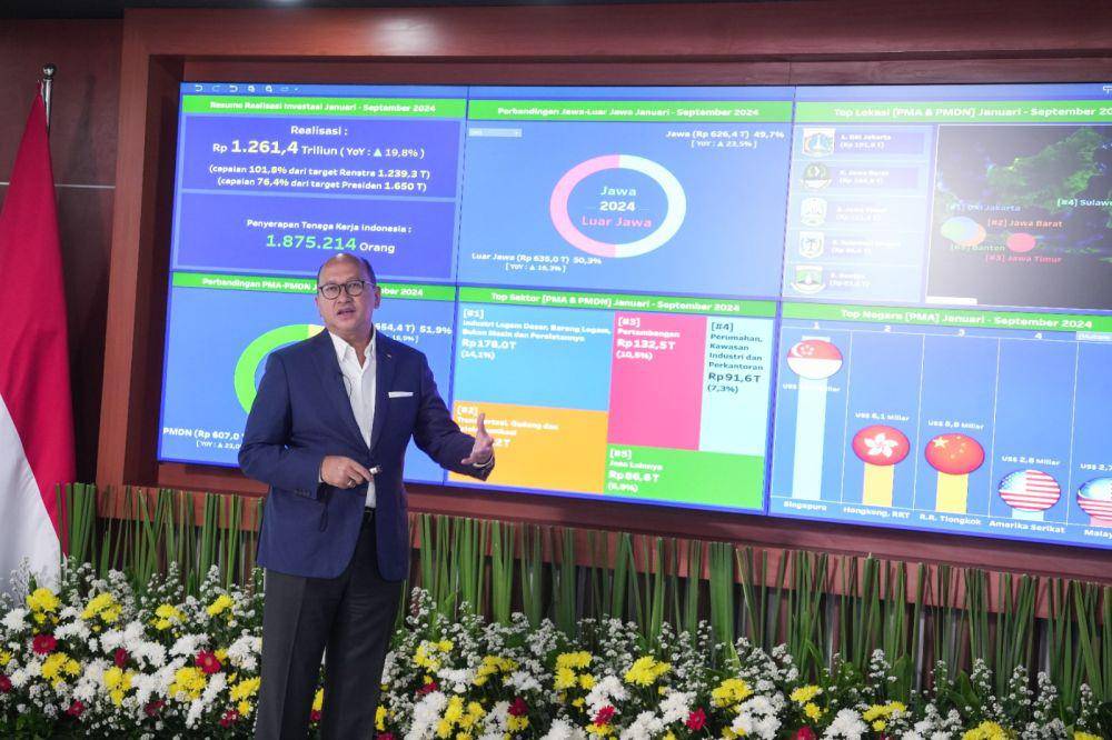 Menteri Investasi/Kepala BKPM Rosan P. Roeslani menghadiri laporan realisasi investasi triwulan III (Juli–September) 2024 yang dirilis oleh Kementerian Investasi/Badan Koordinasi Penanaman Modal (BKPM) pada hari ini, Selasa (15/10). (Dok. Kementerian Investasi/BKPM)