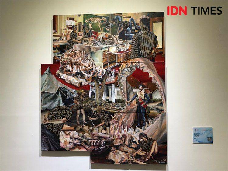 Potret lukisan finalis POY 2024 oleh Enka Komariah berjudul Balung Buto. 16 Oktober 2024. (IDN TImes/Hani Safanja)