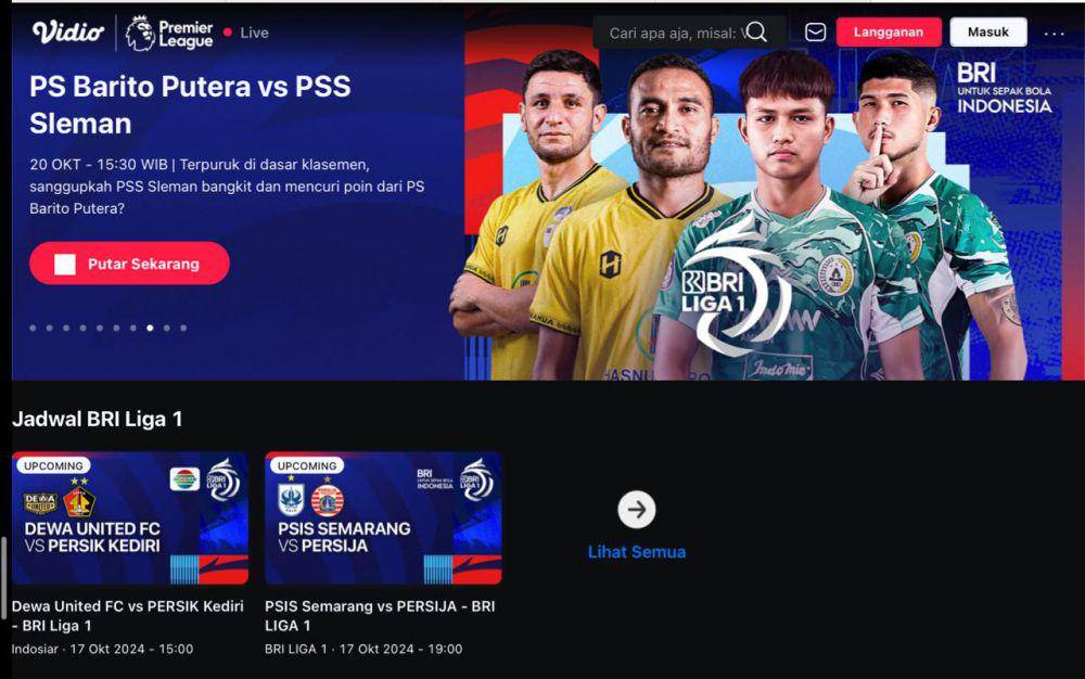 Live streaming pertandingan Barito Putera vs PSS Sleman (Vidio.com)