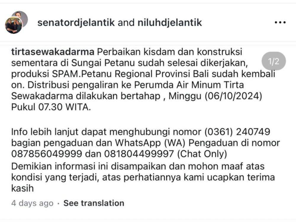 Tanggapan Ni Luh Djelantik. (instagram.com/senatordjelantik)