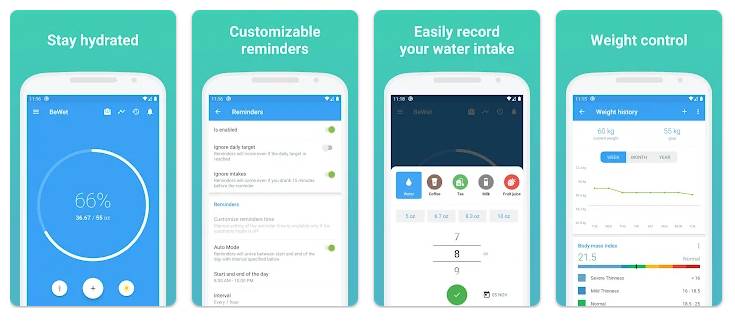 tampilan aplikasi BeWet: Drink Water Reminder (dok. Google Play Store/BeWet: Drink Water Reminder)