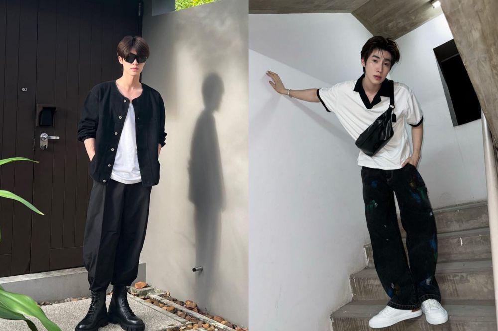 7 Inspirasi Outfit Black and White ala Aktor Blue Pongtiwat, Maskulin!