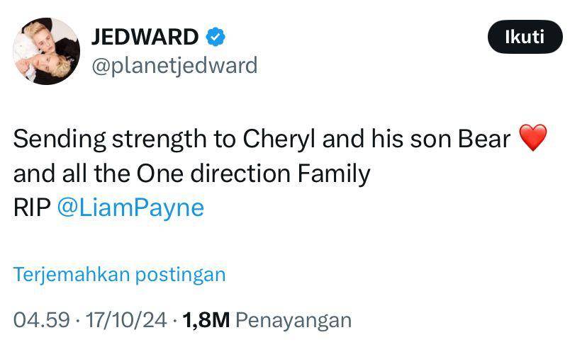 ucapan duka artis Hollywood atas kepergian Liam Payne (Instagram.com/planetjedward)