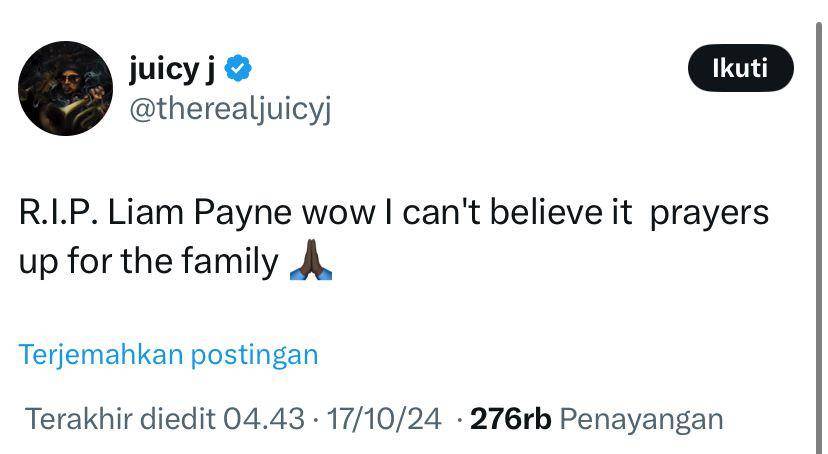 ucapan duka artis Hollywood atas kepergian Liam Payne (Instagram.com/therealjuicyj)