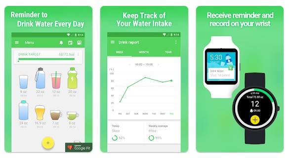 tampilan aplikasi Water Drink Reminder (dok. Google Play Store/Water Drink Reminder)