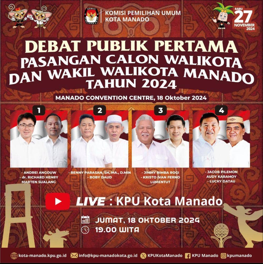 Poster debat perdana Pilwali Manado 2024. IDNTimes/Dok. KPU Manado