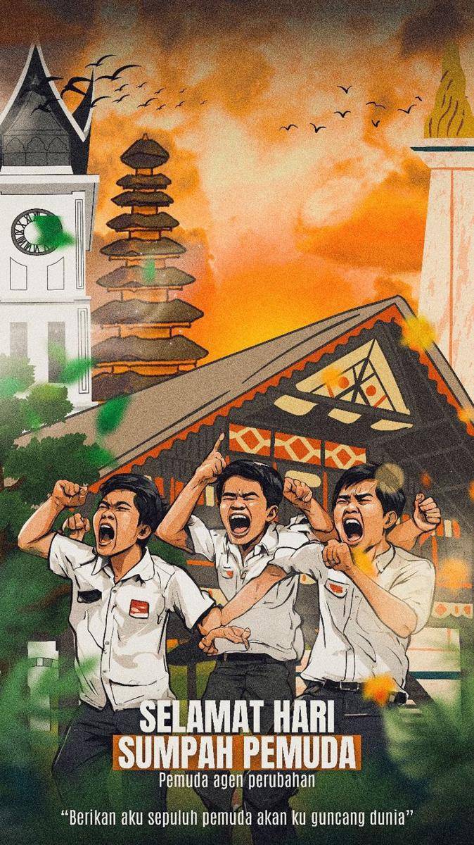Ilustrasi poster sumpah pemuda (pinterest.com/Fikri Titi)