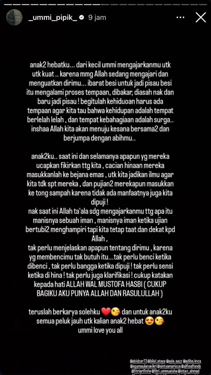 pesan Umi Pipik untuk Abidzar (Instagram.com/_ummi_pipik_)