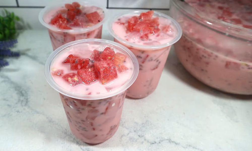 Resep Es Susu Semangka Selasih Manis Segar, Bikinnya Cepat Sat-set