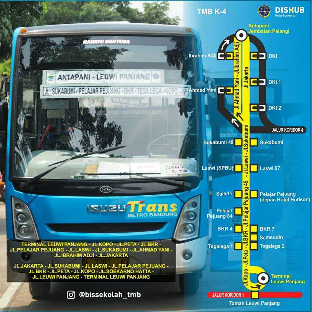 peta Rute Trans Metro Bandung Koridor 4: Antapani--Leuwipanjang (instagram.com/uptangkutankotabandung)