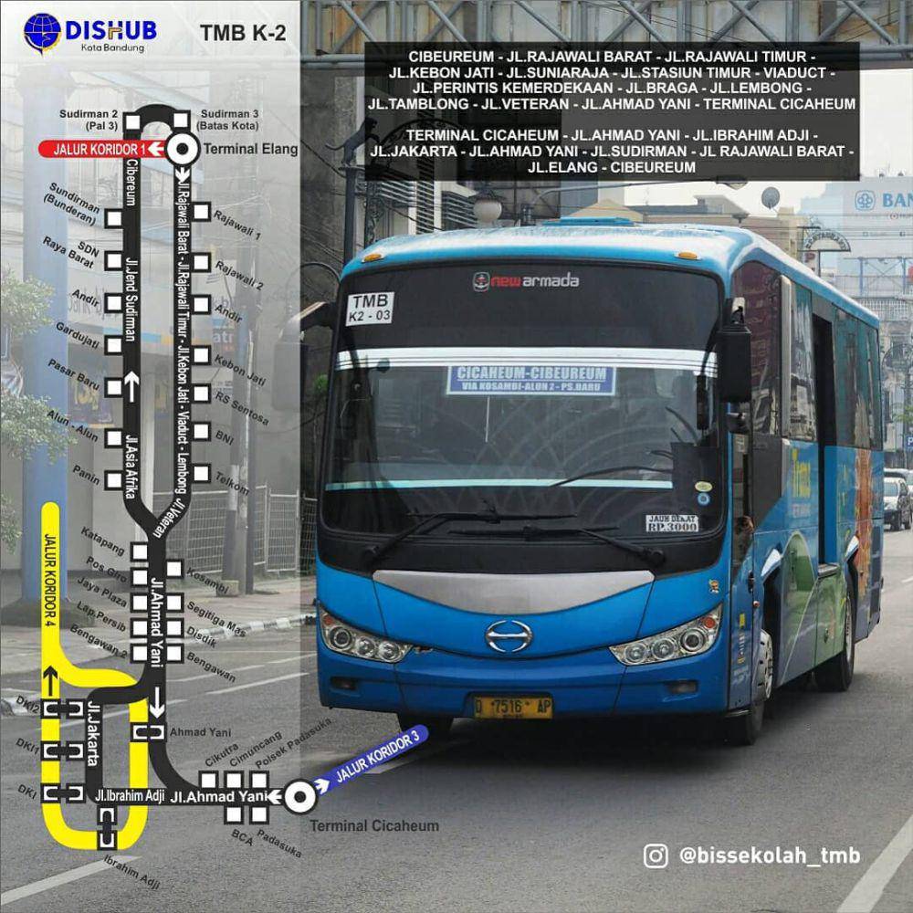 peta Rute Trans Metro Bandung Koridor 2: Cicaheum–Cibeureum (instagram.com/uptangkutankotabandung)