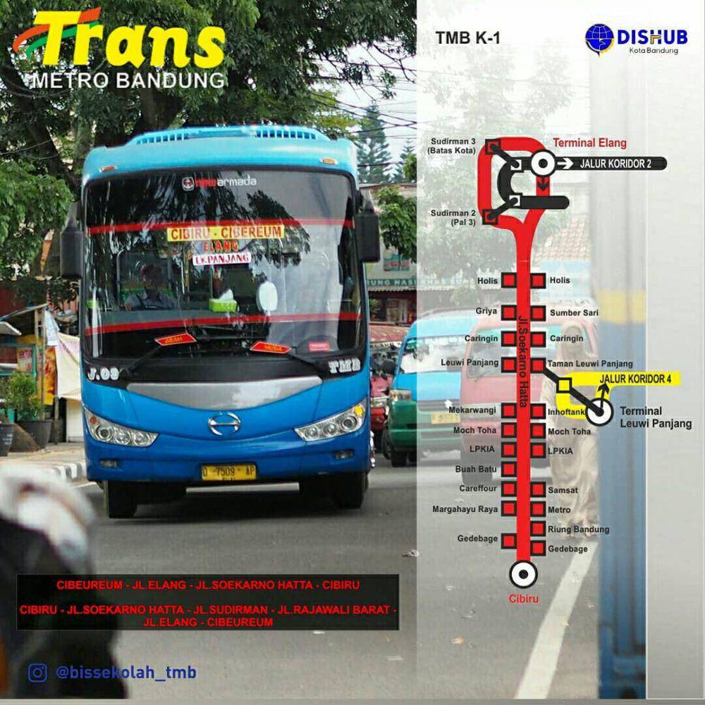 peta Rute Trans Metro Bandung Koridor 1: Cibiru--Cibereum (instagram.com/uptangkutankotabandung)