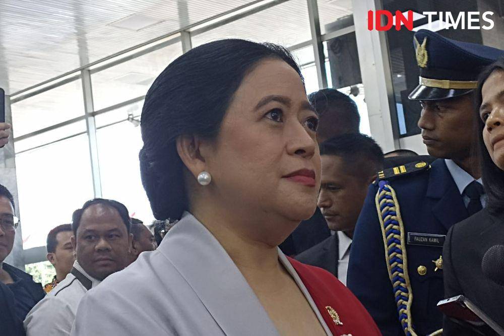 Ketua DPP PDIP Puan Maharani ditemui usai hadiri acara pelantikan presiden dan wapres terpilih, Prabowo dan Gibran, pada Minggu (20/10/2024). (IDN Times/Amir Faisol)