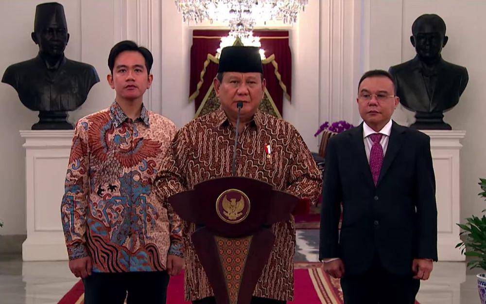 Presiden Prabowo dan Wapres Gibran umumkan Menteri Negara, Wakil Menteri, dan Kepala Badan pada Kabinet Merah Putih pada Minggu (20/10/2024). (youtube.com/Sekretariat Presiden)