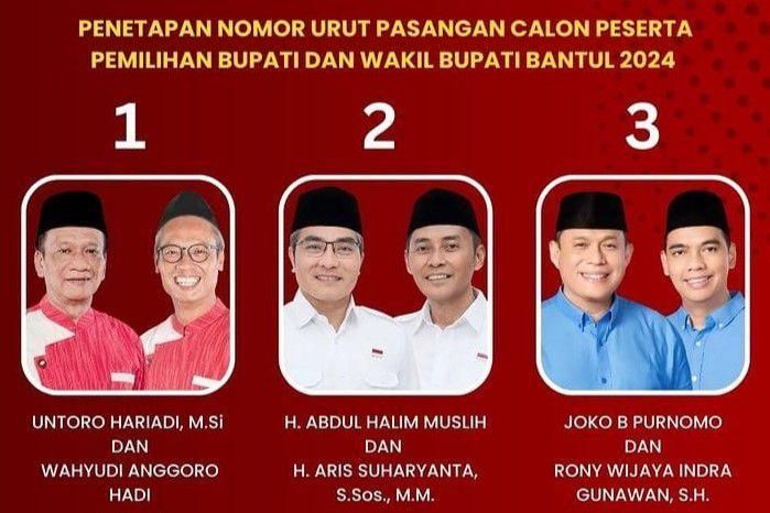 Intip Profil Singkat dan Visi-Misi 3 Paslon Pilkada Bantul 2024