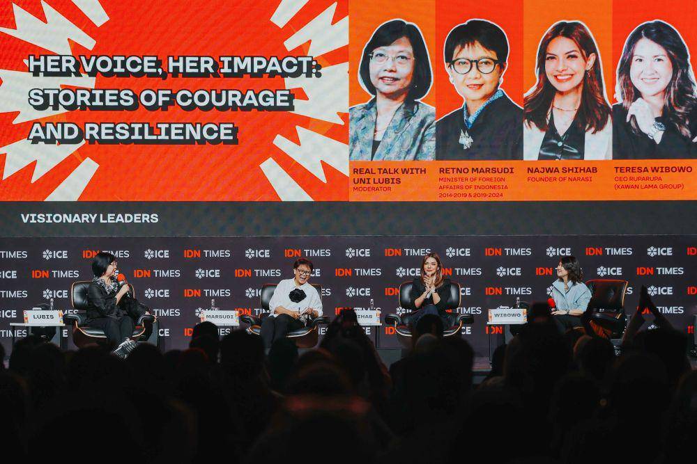 Sesi "Her Voice, Her Impact: Stories of Courage and Resilience" di acara IMGS pada Rabu (23/10/2024). (dok. IDN)