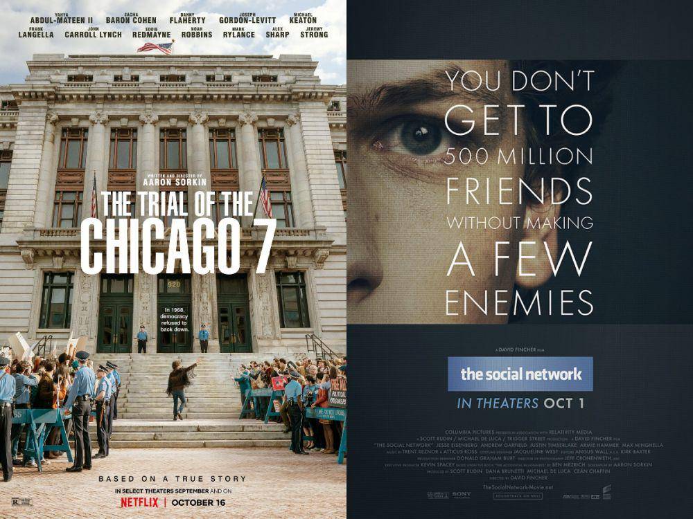 poster film The Trial of Chicago 7 dan The Social Network (dok. Netflix/The Trial of Chicago 7 | dok. Columbia Pictures/The Social Network)