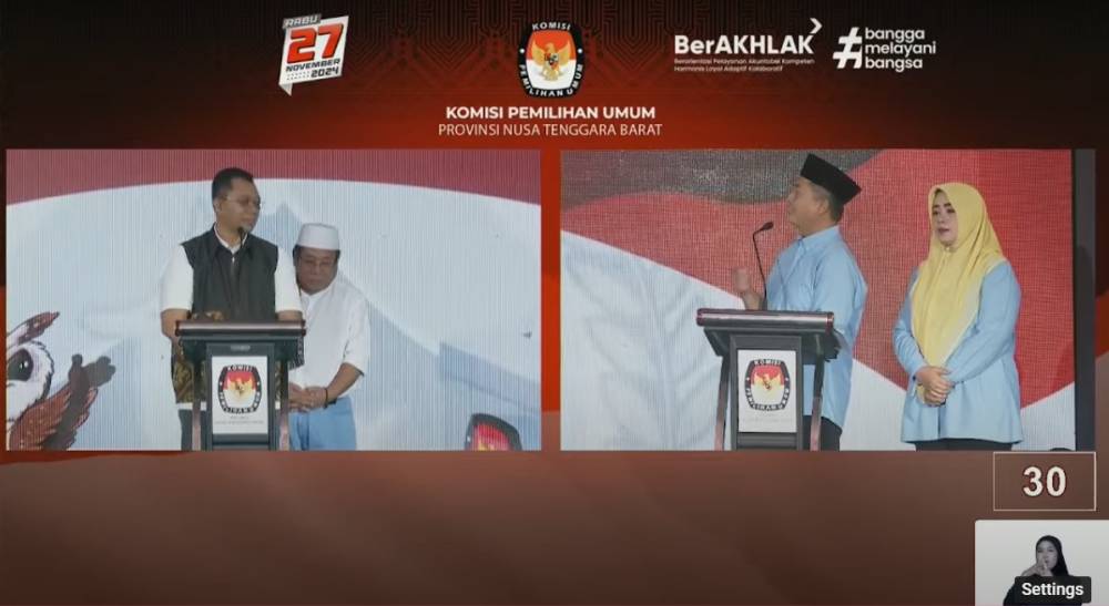 Debat perdana pilkada NTB, Rabu (23/10/2024). (tangkapan layar Youtube KPU NTB)