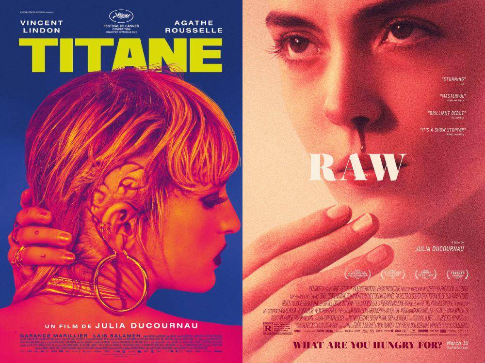 poster film Titane dan Raw (dok. NEON/Titane | dok. Petit Film/Raw)